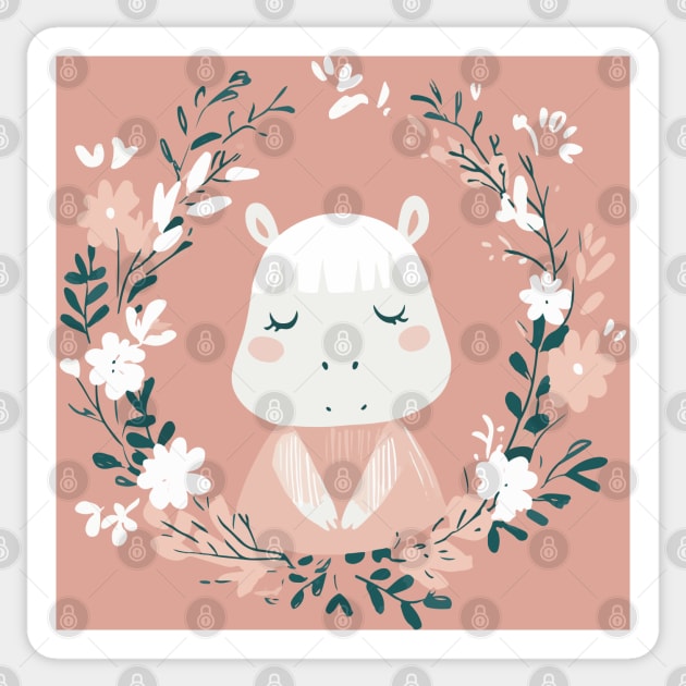 Boho Kawaii Hippo – Cute & Cozy Wildlife Illustration Sticker by TuncGK